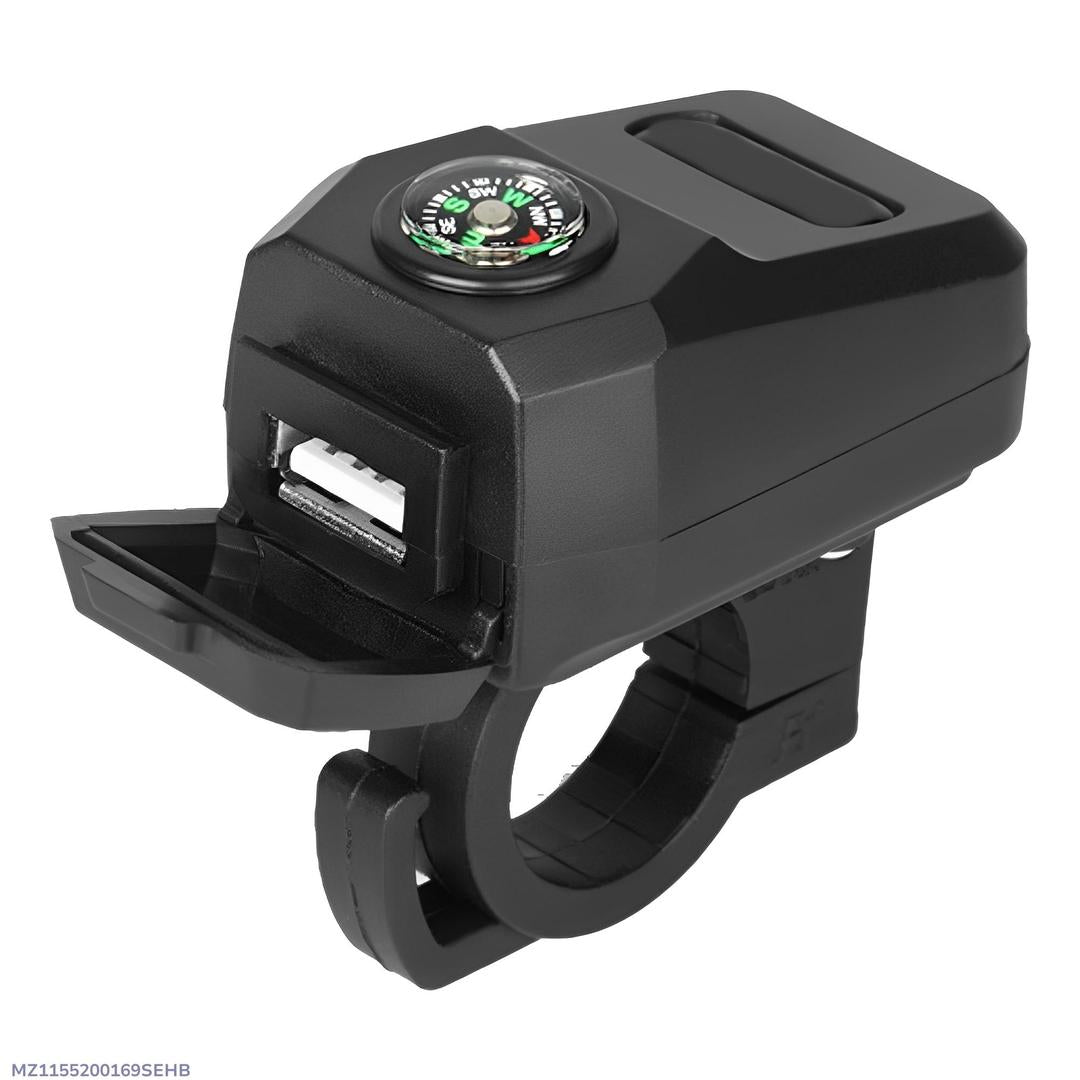 USB Fast Charger with Compass Black Motorcycle