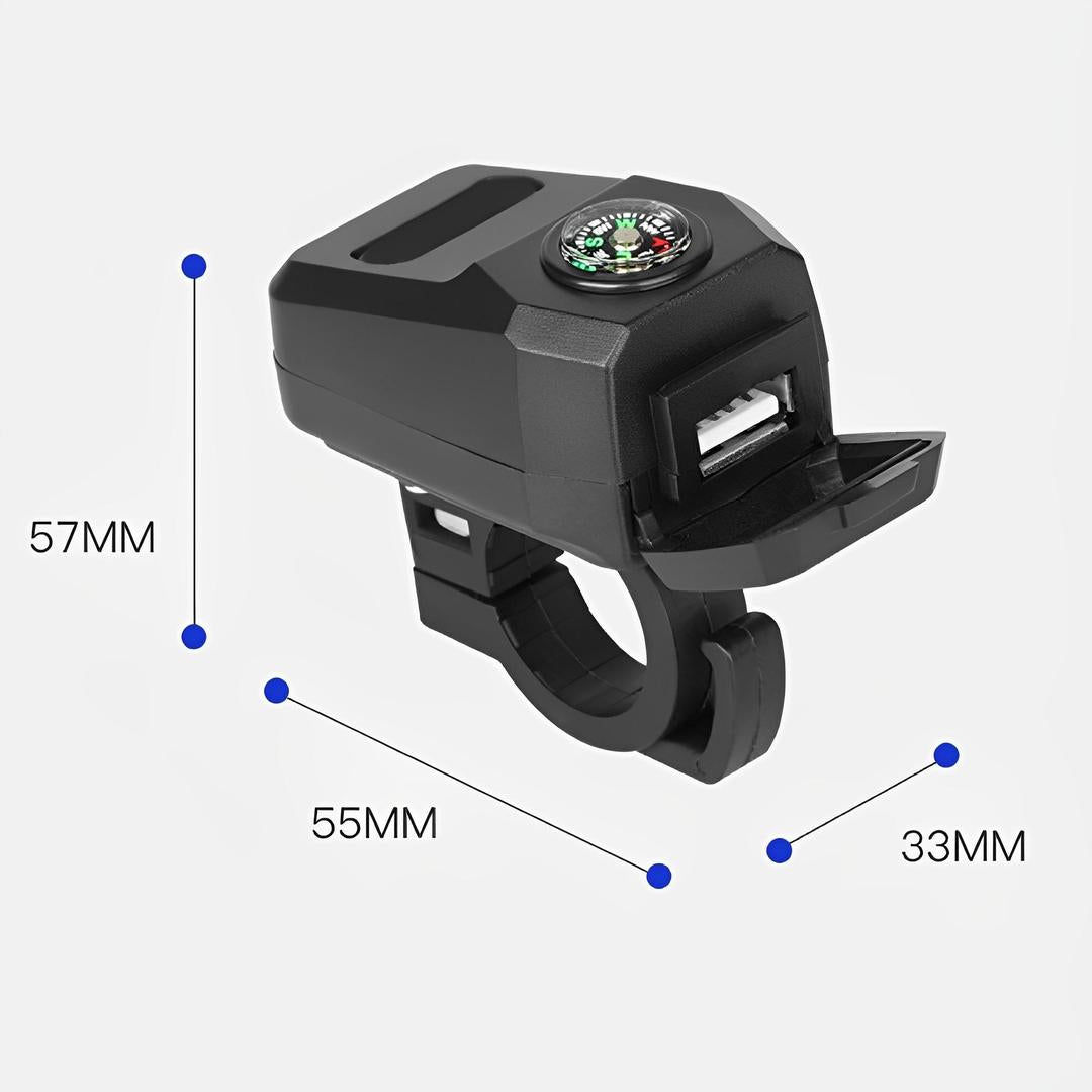 USB Fast Charger with Compass Black Motorcycle