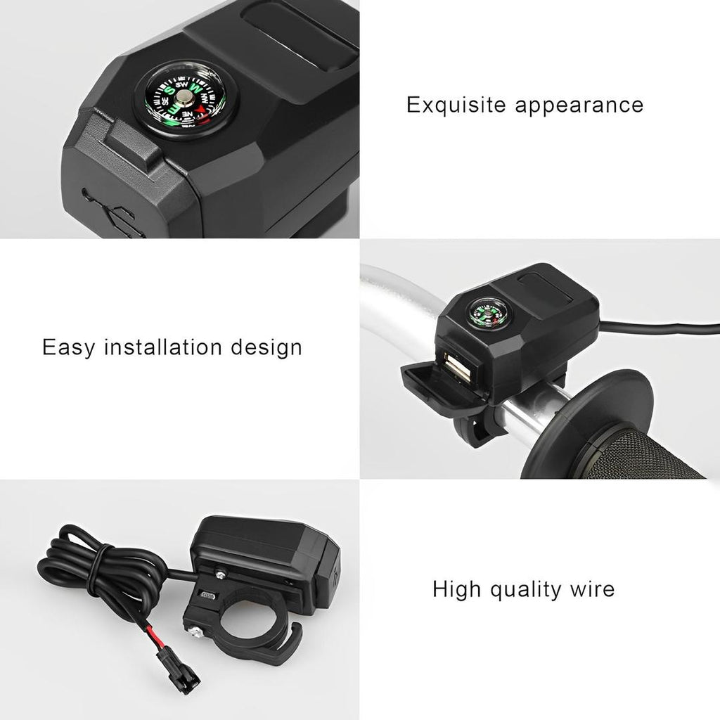 USB Fast Charger with Compass Black Motorcycle