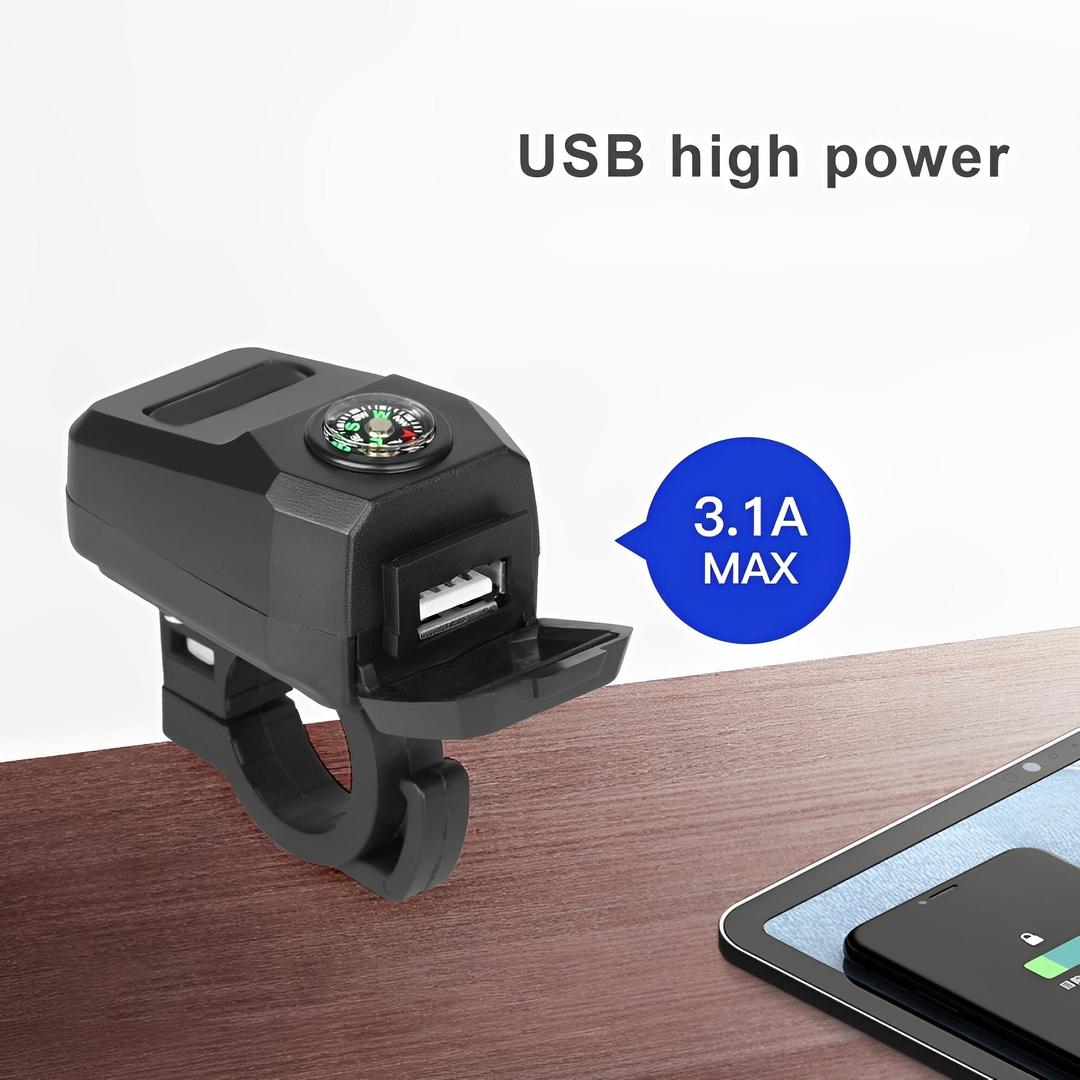 USB Fast Charger with Compass Black Motorcycle