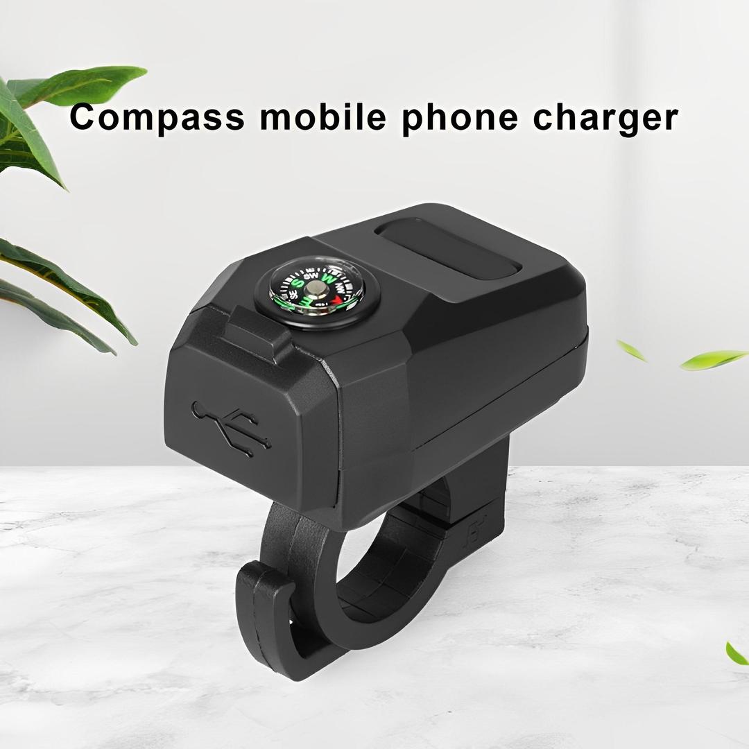 USB Fast Charger with Compass Black Motorcycle