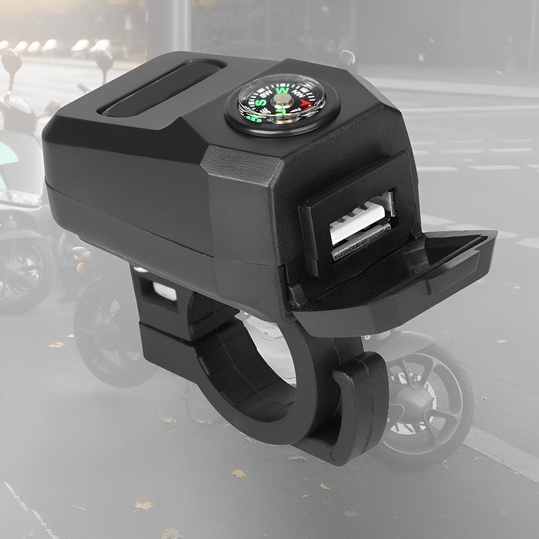 USB Fast Charger with Compass Black Motorcycle