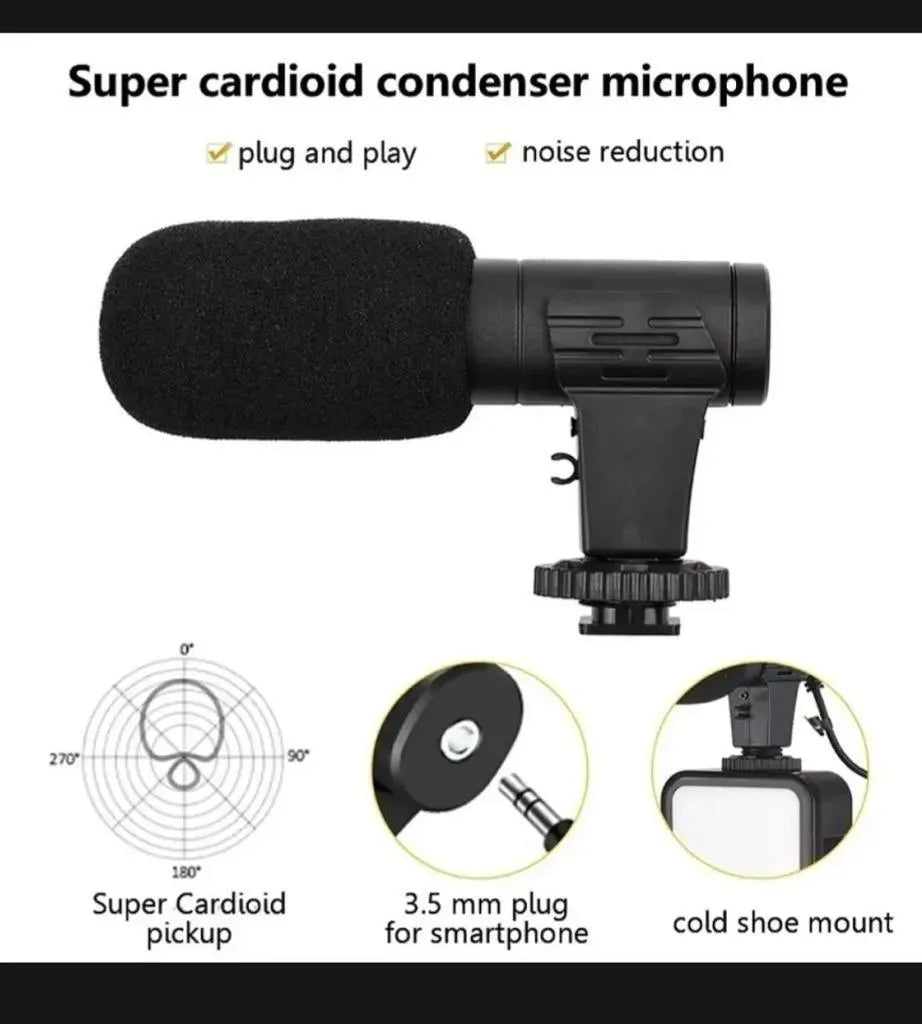 AY-49 Vlogger Kit with Mic Light Tripod Remote Black