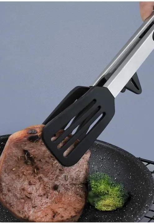 Stainless Steel Tongs Black Silicone Grip for Grilling Frying
