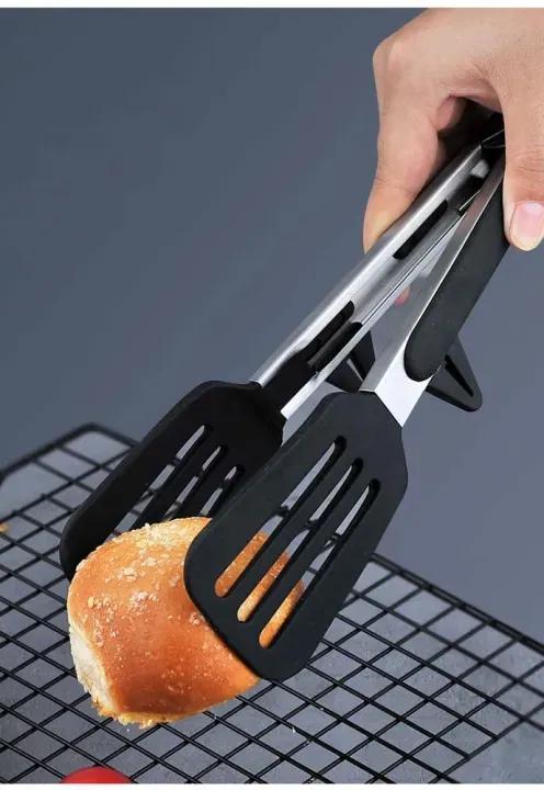 Stainless Steel Tongs Black Silicone Grip for Grilling Frying