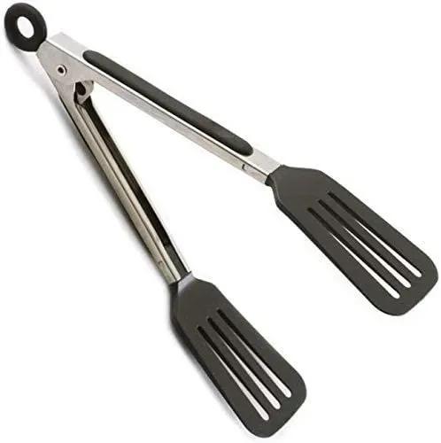 Stainless Steel Tongs Black Silicone Grip for Grilling Frying