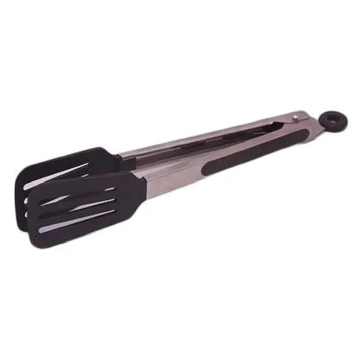 Stainless Steel Tongs Black Silicone Grip for Grilling Frying