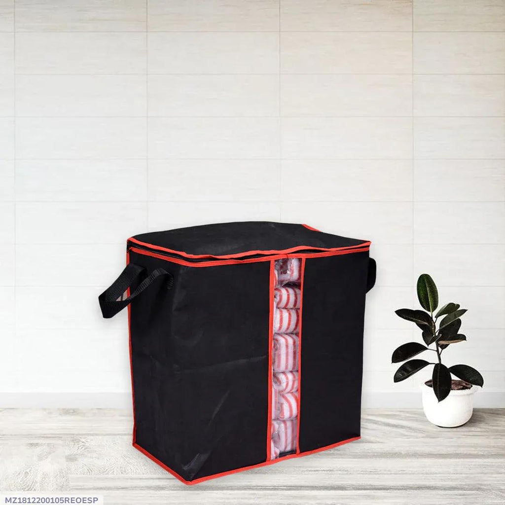 Black Red Stitched Storage Bag for Home & Office