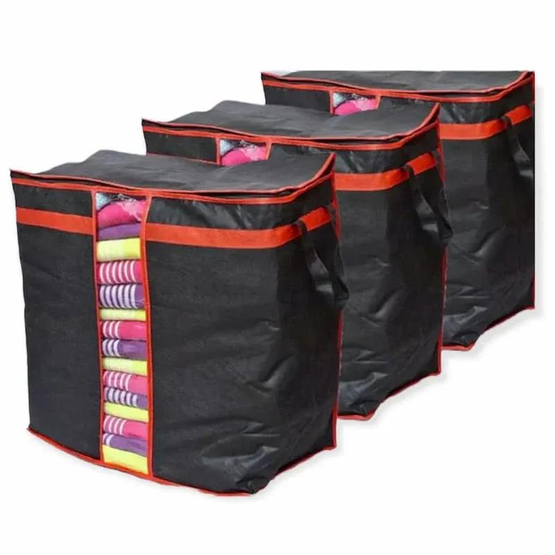 Black Red Stitched Storage Bag for Home & Office