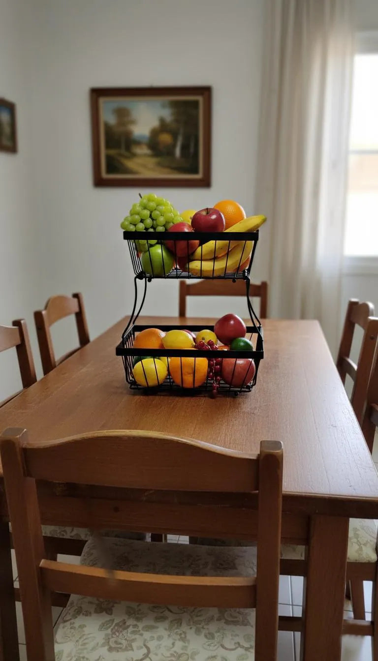 2-Tier Black Stainless Steel Fruit Basket for Kitchen Countertop